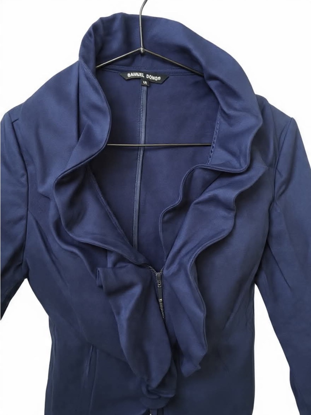 Samuel Dong Navy Ruffle-Front Blazer - Picture 2 of 3
